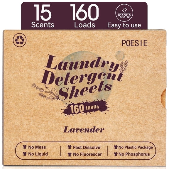 Poesie Laundry Detergent Sheets, Lavender Scent, High Efficiency, 160 Count, 1 Pack