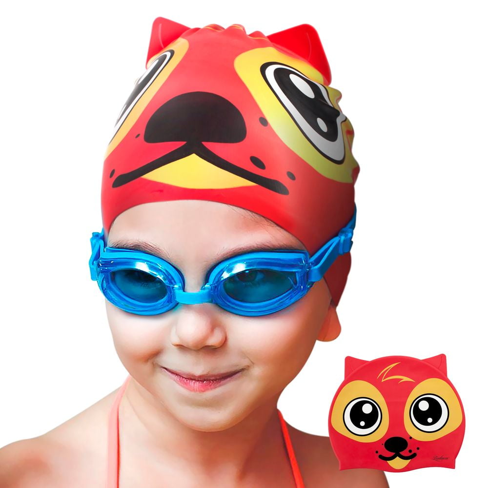 Elastic Cartoon Printed Swimming Caps For Long Hair Kids Protect Ears Hat DS 