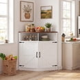 thumbnail image 2 of Jableast 33" Tall Farmhouse Corner Cabinet with Barn Door Design, Wooden Storage Cabinet with Open Display Shelf, Bathroom Cabinet with Hidden Storage for Living Room, Kitchen, Bathroom, White, 2 of 9