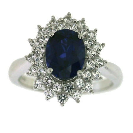 Sterling silver created sapphire with created white sapphire lady di ring