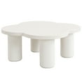 thumbnail image 5 of JERFIT Modern 2-Piece Coffee Table Set with Glass Top, Petal Shape Design, Roman Column Legs, White MDF End Table for Living Room, 5 of 7