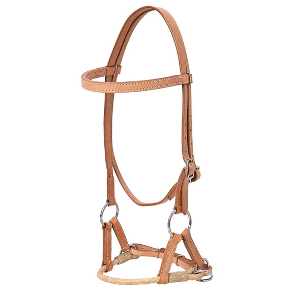 Hilason Western Horse Noseband Rawhide Genuine Leather Sidepull Headstall Tan