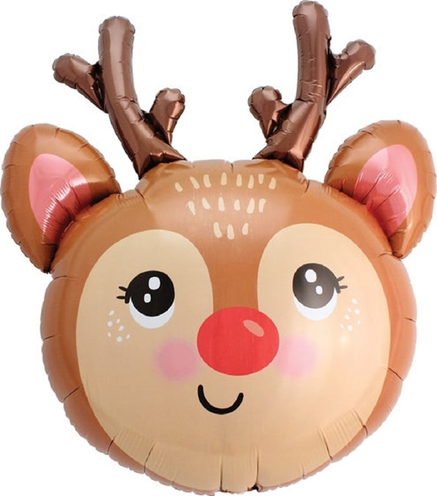 XL 35' Qualatex  Reindeer Balloon Foil Mylar Party Decoration with red nose