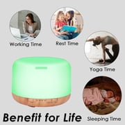 500ML Essential Oil Diffuser - Cool Mist Humidifier, 7-Color LED for Home（Shallow wood grain background）