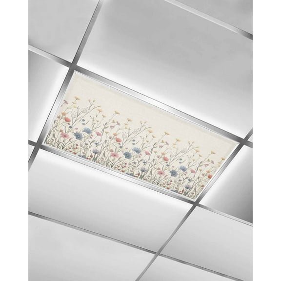 Fluorescent Light Covers for Ceiling Lights 1 Pack, Spring Floral Magnetic Ceiling Light Covers 2x4ft for Classroom Office School, Watercolor Rustic Summer Botanical Overhead Drop Ceiling Light Shade
