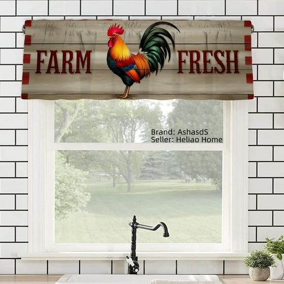 AshasdS Farm Fresh Rooster Polyester Window Valance Curtain for Home Kitchen Living Room Bedroom Bathroom Decor 54x18 inch