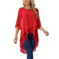 thumbnail image 4 of INSPIRAR CHIC Blusa de Chifón Asimétrica de Cuello Redondo para Mujer con Mangas de 3/4 y Volantes, Alta y Baja, Roja M, 4 of 6