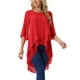 thumbnail image 4 of INSPIRAR CHIC Blusa de Chifón Asimétrica de Cuello Redondo para Mujer con Mangas de 3/4 y Volantes, Alta y Baja, Roja, Talla S, 4 of 6