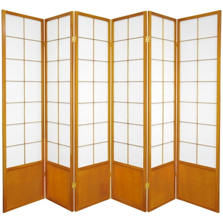 6 ft. Tall Premium Japanese Design Wide Window Pane Screen - Honey - 6 Panels
