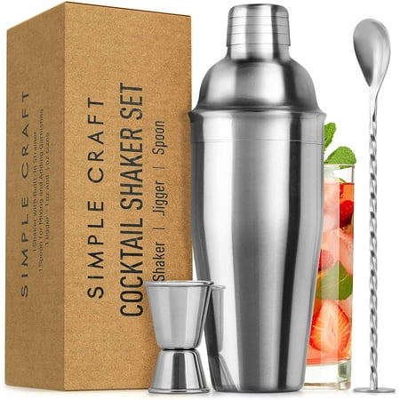 

Simple Craft Stainless Steel Cocktail Shaker with Built-in Strainer (24oz) - Silver