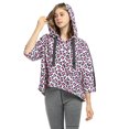thumbnail image 3 of Women’s Crop Top Hoodie Sweatshirt Oversized Casual 3/4 Sleeve One Size Pink Cheetah, 3 of 7