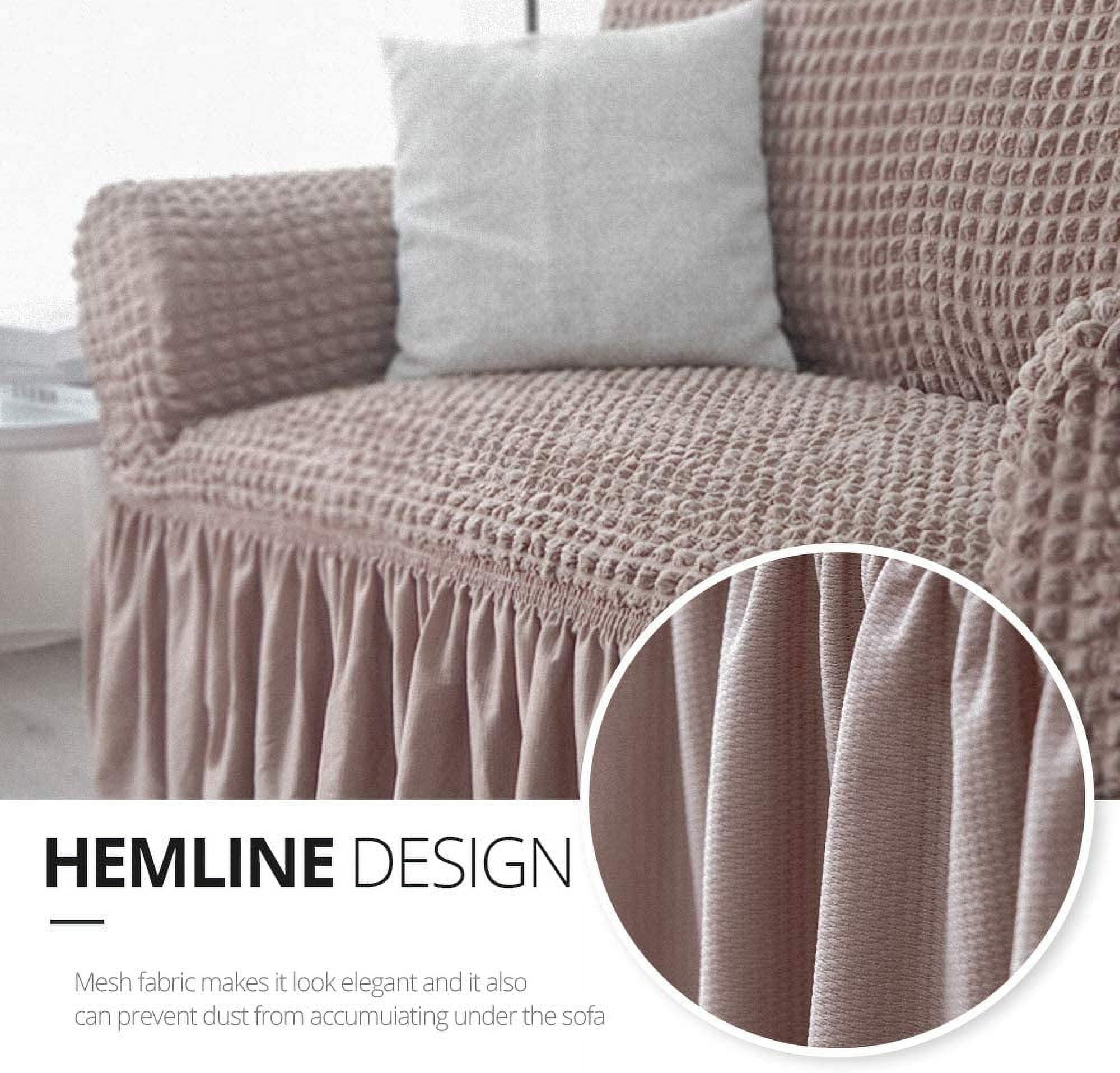 NICEEC Sofa Slipcover Coffee Sofa Cover 1 Piece Easy Fitted Sofa Couch Cover Universal High Stretch Durable Furniture Protector with Skirt Country Style (3 Seater Coffee)