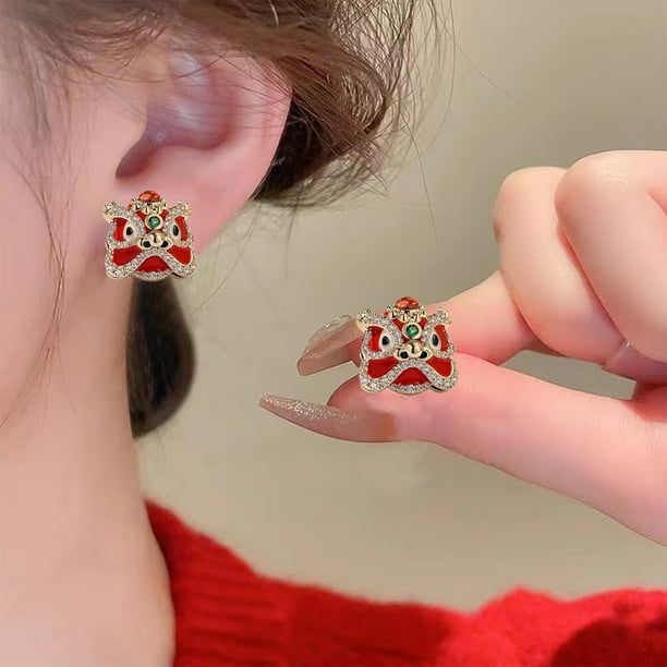 Pendientes de Año Nuevo para mujer, con purpurina, forma roja, colgantes, que evocan la expectativa y el sentido del ritual. Ideales como regalo para fiestas o San Valentín. Pendientes de botón para m