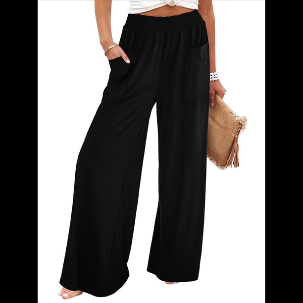 Pantalones de Yoga de Pierna para Mujer, Informales, Holgados y Cómodos, de Cintura Alta, con Bolsillos. Negro L