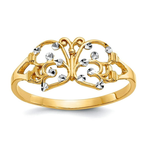 1 To 4mm 10k With Rhodium Sparkle-Cut Butterfly Angel Wings Ring Size 7.00 Ring for Women - .8 Grams