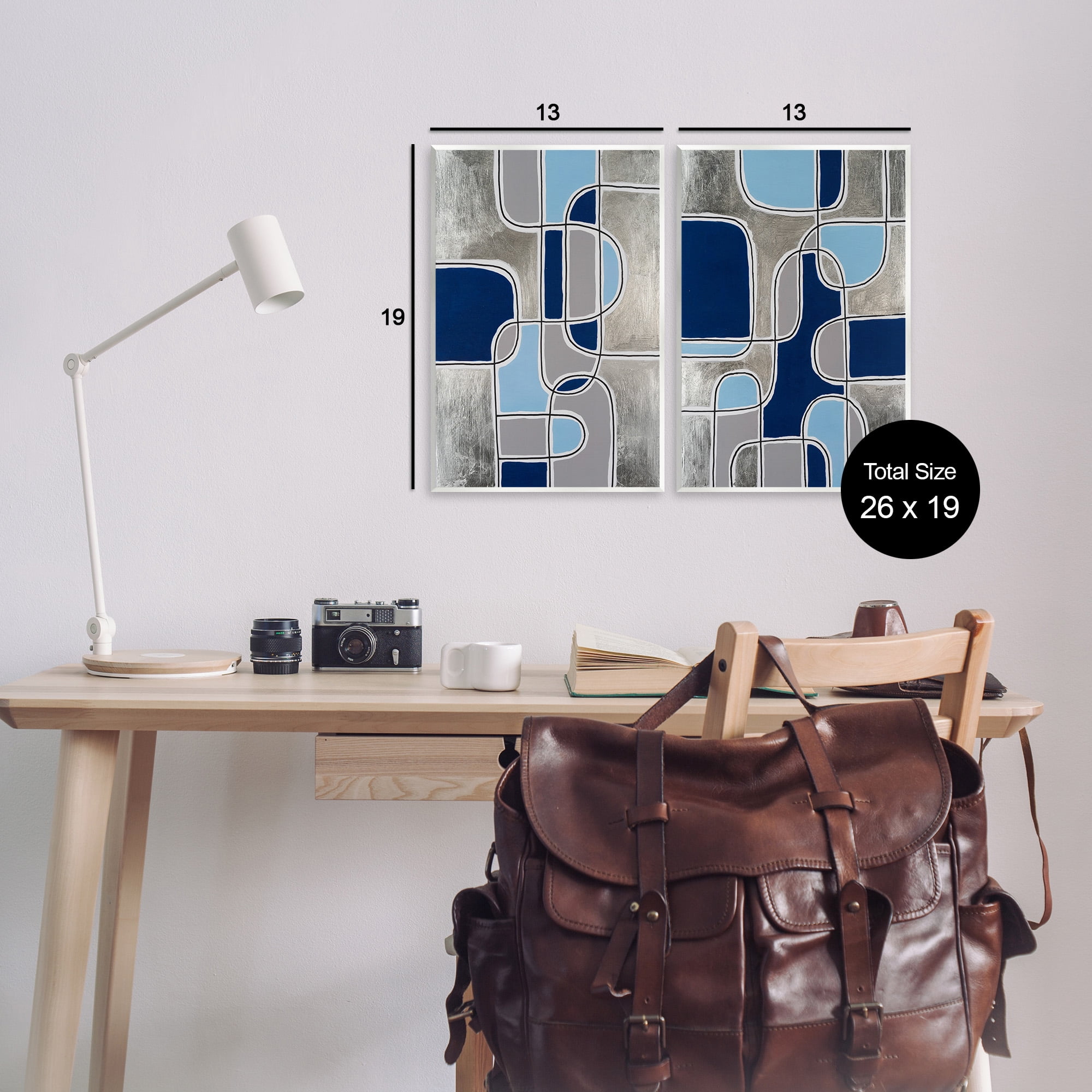 Stupell Industries Blue & Grey Geometrics Abstract Painting Unframed Art Print Wall Art, 13 x 19, Set of 2