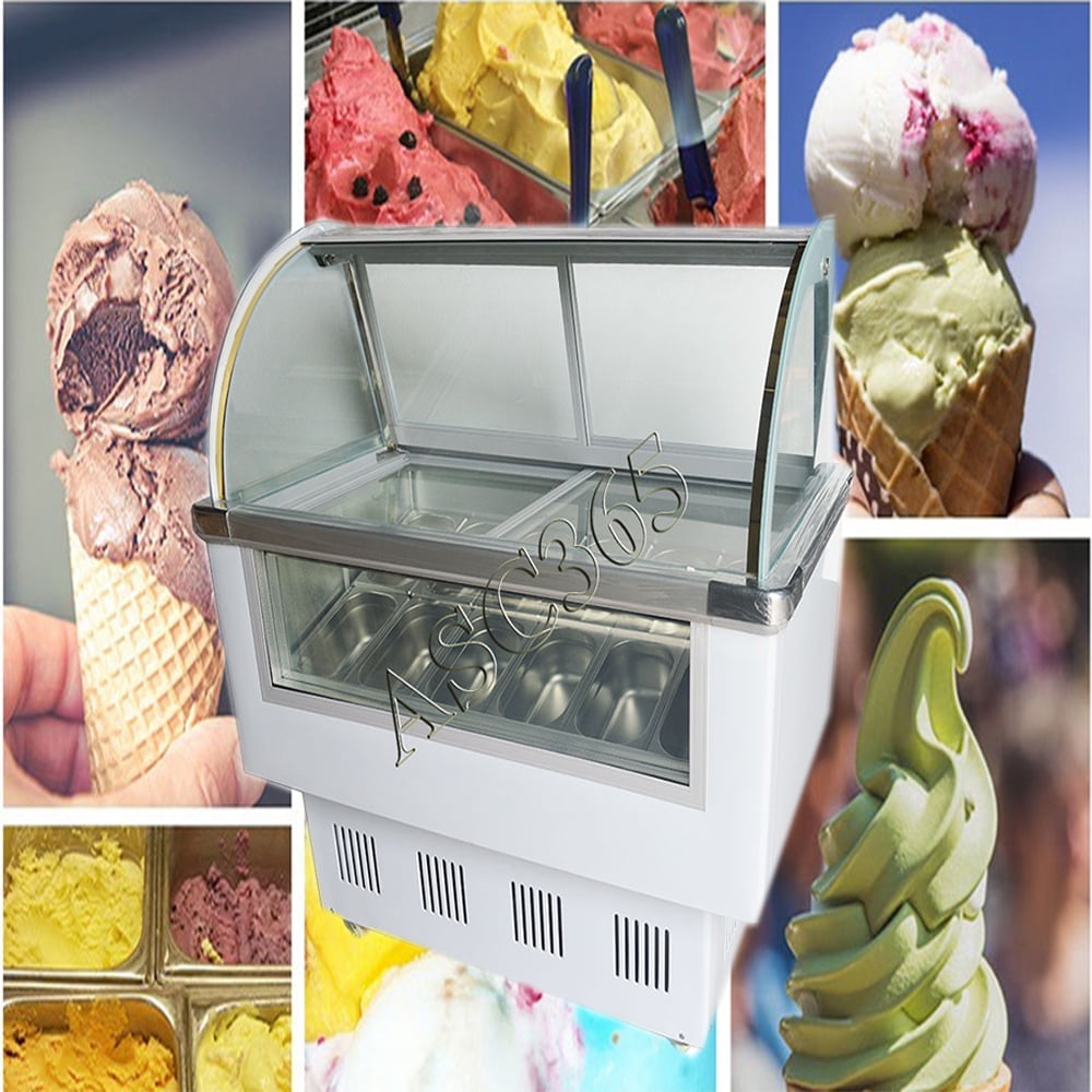 TECHTONGDA Ice Cream Showcase 12 Pan Dessert Display Freezer with LED Light