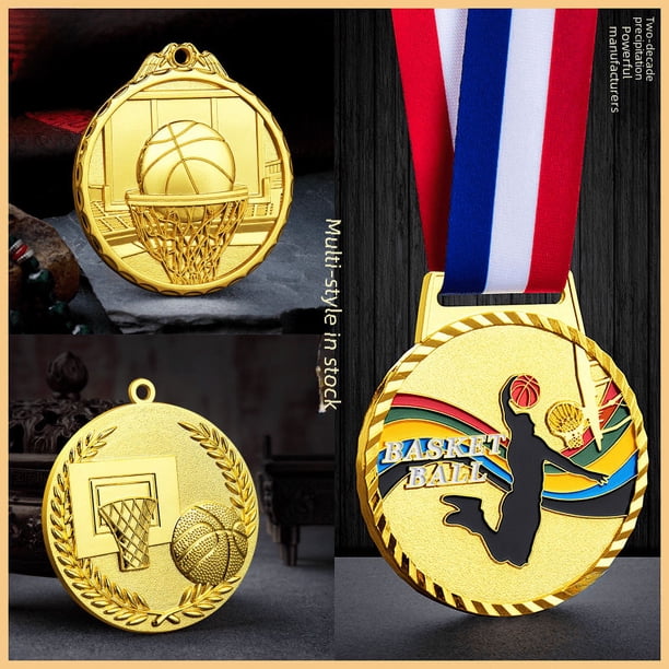 Juego de medallas de baloncesto de color de oreja de trigo con pintura tridimensional yang puro, juego de medallas pequeñas para competición deportiva infantil
