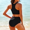 thumbnail image 6 of Women's Two Piece Swimsuit Set Solid Color Print Tank Top High Waist Bikini Bottom for Beach Pool Vacation,Black,S, 6 of 8