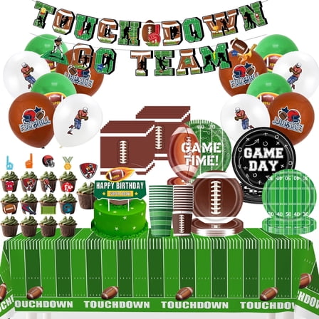 Moerstar Football Party Decorations for 20 Guests, Football Party Supplies Kit with Plates, Napkins, Tablecloths, Green Superbowl Decorations