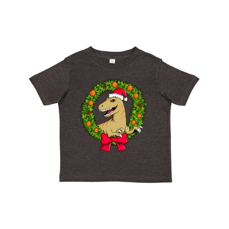 

Inktastic Christmas Raptor in Santa Hat with Wreath Boys or Girls Toddler T-Shirt