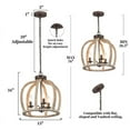 thumbnail image 6 of LNC 3-Light Distressed Grayish White Wood and Rustic Bronze Farmhouse Cage Chandelier, 6 of 16