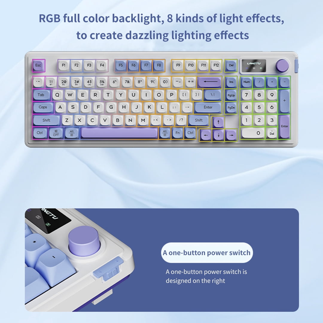 ITIGOITIE Tri - mode Bluetooth Wireless RGB Luminous Membrane Keyboard,Silent, Esports/Gaming/Office, Sea Salt Color
