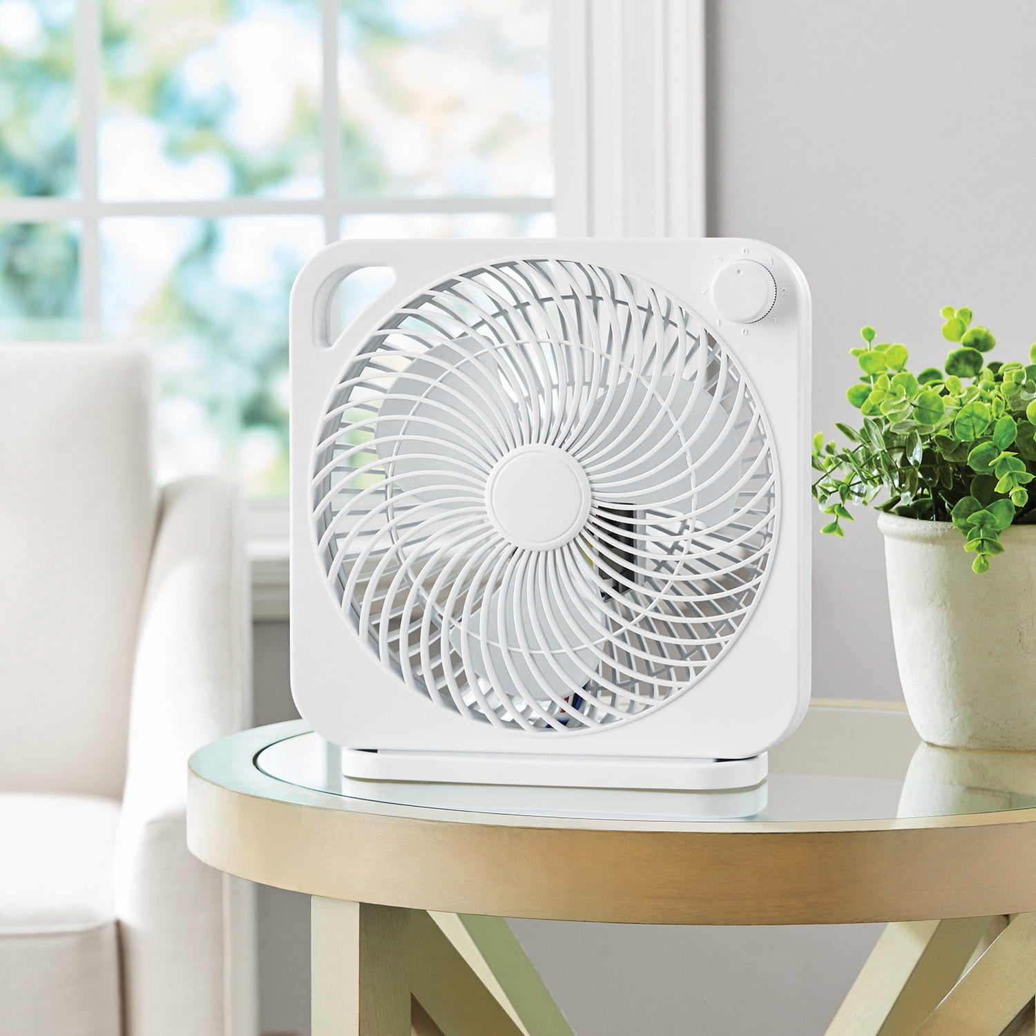 Mainstays 9 in 3-Speed Indoor Personal Table Fan with Portable Handle, White, Model FN2006W