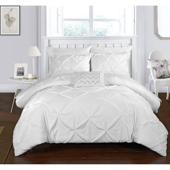 3 or 4 Piece Whitley Pinch Pleated ruffled and pleated complete Duvet Cover Set Shams and Decorative Pillows included