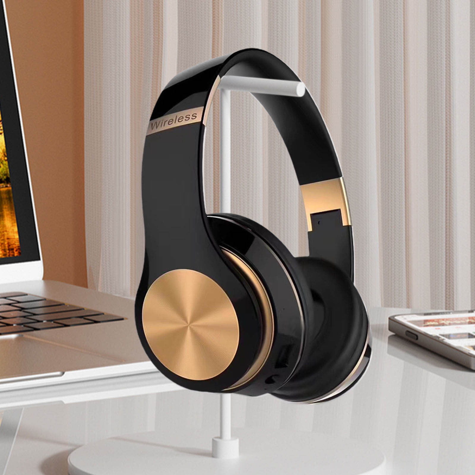 Bluetooth 5.3 Headphones, Comfortable Over Ear Stereo Wireless Headphones with Mic, 200H Playtime, Soft Earmuffs/Foldable/SD/TF/FM Radio, Great for Music/Tour/Gym/Game/Chat(Black)