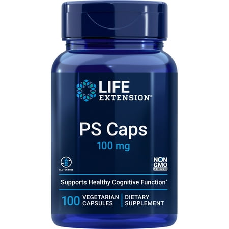 Life Extension PS Caps 100mg - Phosphatidylserine Supplement for Brain health - Healthy Cognitive Function, Memory, Focus, Concentration Support - Non-GMO, Gluten-Free, Vegetarian - 100 Capsules