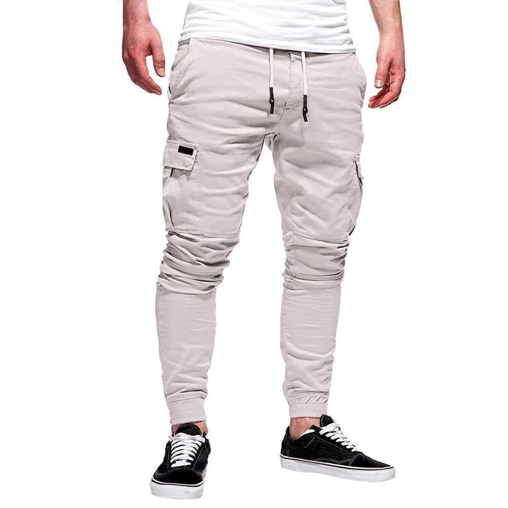 ZXHACSJ Fashion Men's Sport Pure Color Bandage Casual Loose Sweatpants  Drawstring Pant White XL
