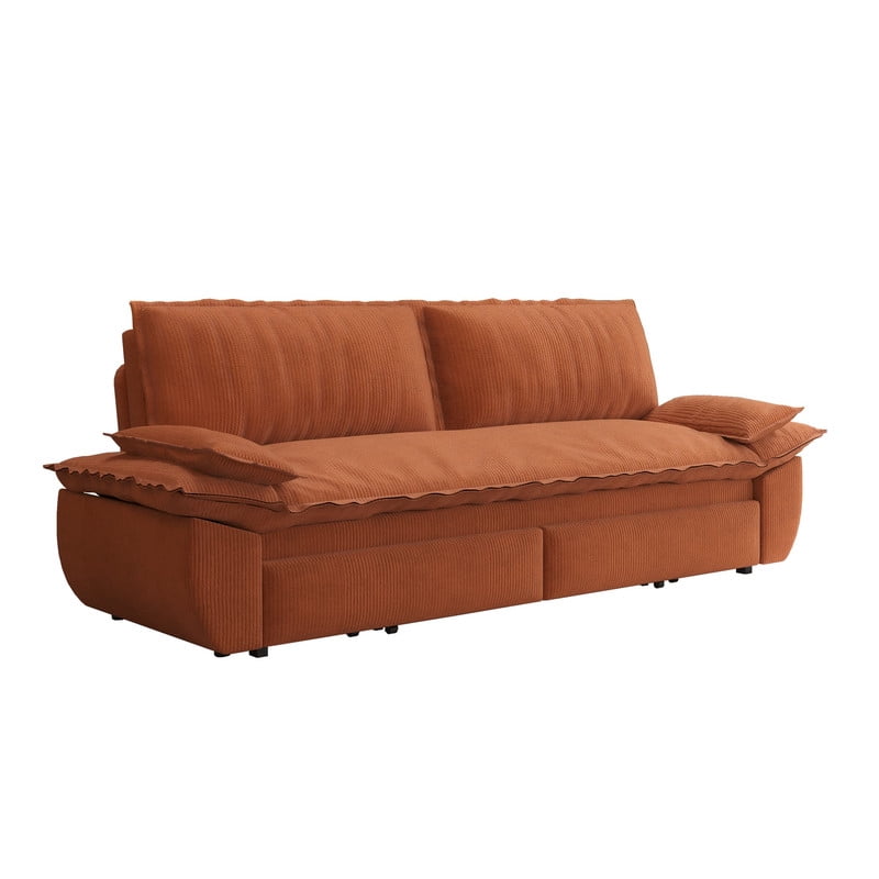 Convertible Queen Pull Out Sofa Bed, 3-in-1 Corduroy Sleeper Bed Loveseat Sofa with Cushion Armrest for Living Room, 73.2'' Futon Couch for Small Place