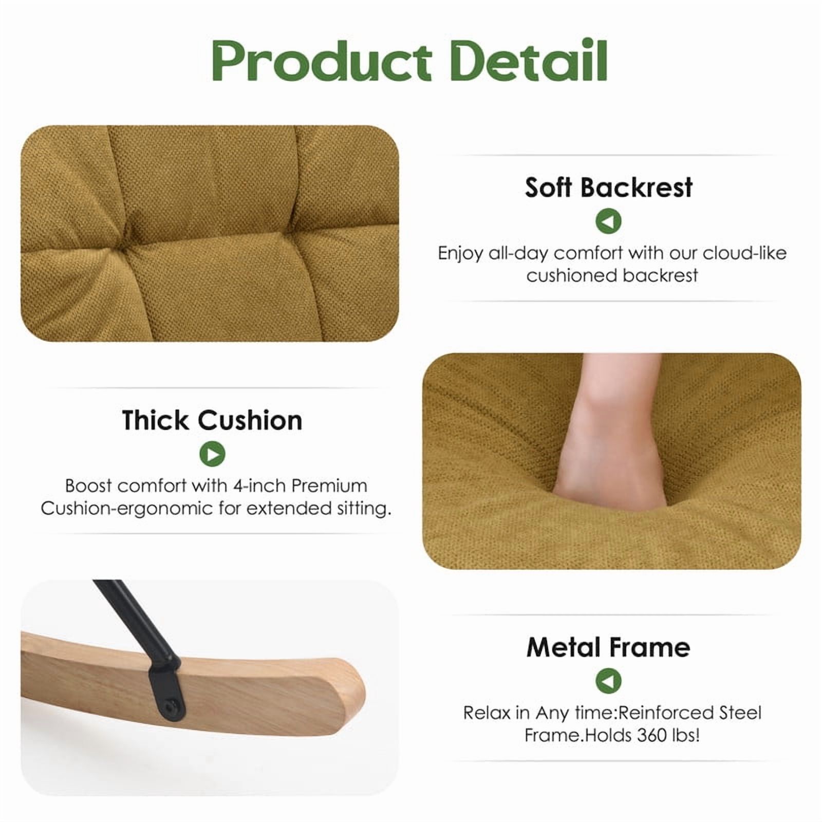 Someet Nursery Rocking Chair, Upholstered Rocking Accent Chair with High Backrest, Comfortable Rocker with Padded Seat for Living Rooms, Bedrooms, Offices, Yellow