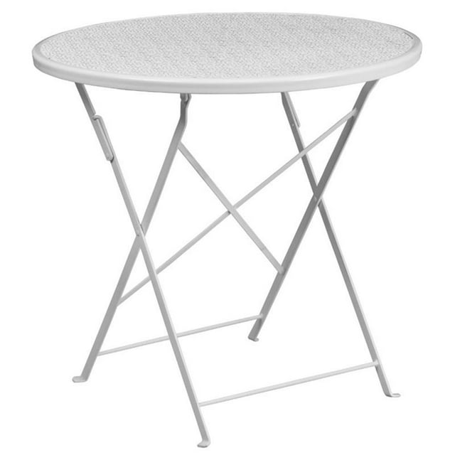 Afuera Living Table à Manger de Patio Rond en Acier Pliant de 30 Pouces à Motif Floral, Blanc