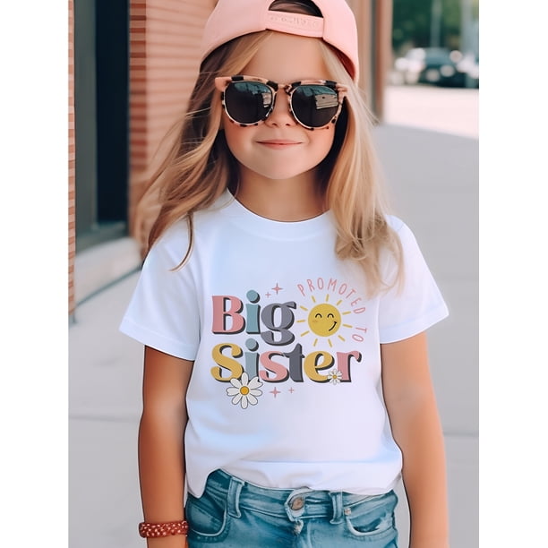 Camiseta gráfica "Big Sister" para niña - Algodón suave, manga corta, cuello redondo - Top informal perfecto para el verano