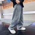 thumbnail image 4 of TOWED22 Boys Wide Leg Cargo Jeans Baggy Loose Denim Pants Elastic Drawstring Waist with Utility Pockets Blue,9-10 Y, 4 of 9