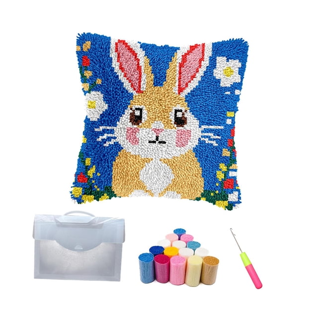 Zentra Latch Hook Cushion Cover DIY Home Decor Bunny Pattern for Adults Sofa Decor Pre Style C