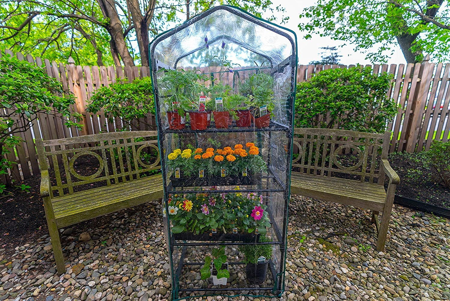 Gardman Mini Greenhouse 4-Tier - Zippered Polyethylene Cover, Steel Frame - 27" x 18" x 63" — Residential Use, Standard Application