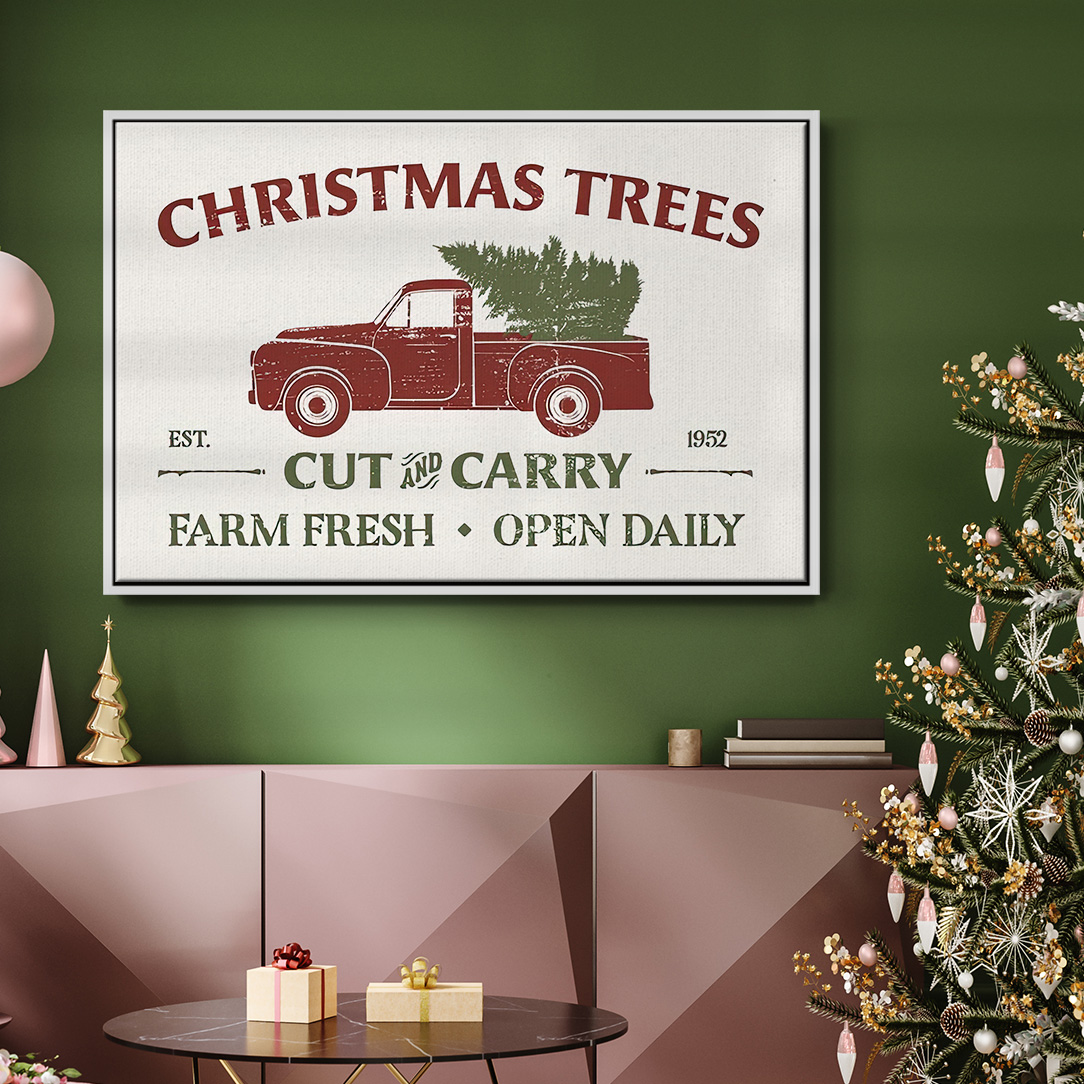 Christmas Farm Sign Collection A - Framed Gallery Wrapped Holiday Canvas - 27 x 41 - White Frame