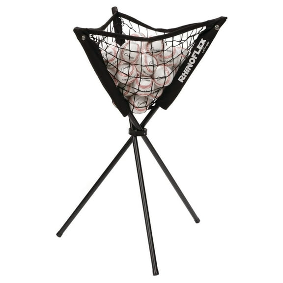 Champion Sports Rhino® Flex Ball Caddy - Knotless Polyester Net with Iron Frame - Lightweight Portable Storage - Batting Practice Ball Caddy - Weather Resistant - Includes Carrying Bag
