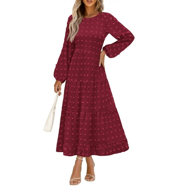 Vestido largo PRETTYGARDEN para mujer otoño-primavera con lunares suizos