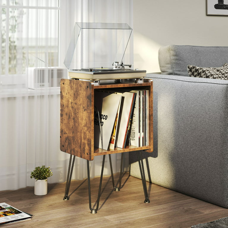 TC-HOMENY Record Player Stand, Vinyl Storage Cabinet with Metal Hairpin Legs, Vinyl Record Holder with 4 Quick-Release dividers, Record Storage End Table for Bedroom Living Room, Wooden - Walmart.com