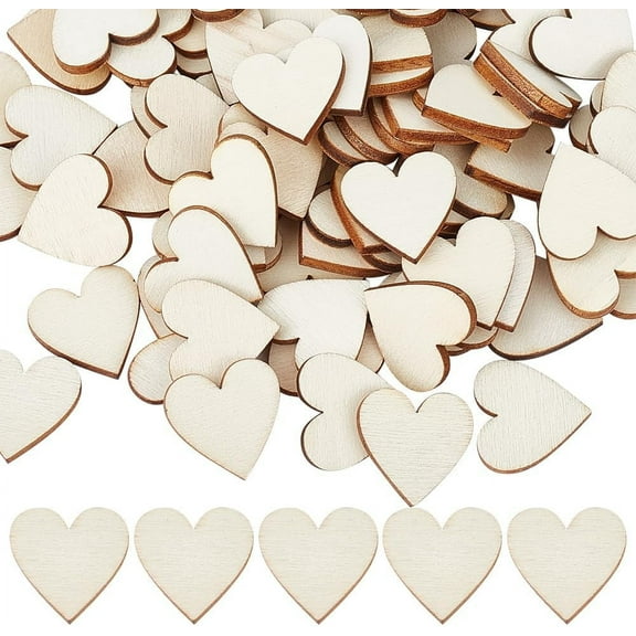 100Pcs Unfinished Wood Discs Slices Heart Wood Pieces for DIY Embellishment Crafts Antique White 2x0.3cm
