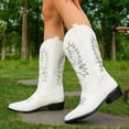 thumbnail image 2 of UngA Woman Cowboy Boots Fashion Western Cowgirl Boots Country Concert Disco Outfits Low Heel Walking Boots For Ladies White,Size 7, 2 of 7