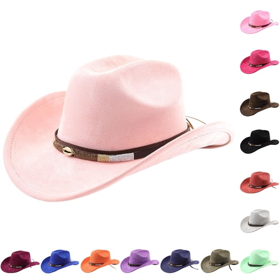 XIAOCHA Women's Woven Shell‑Clasp Suede Cowboy Hat Solid Outdoor Rodeo Western Hat,Light Pink