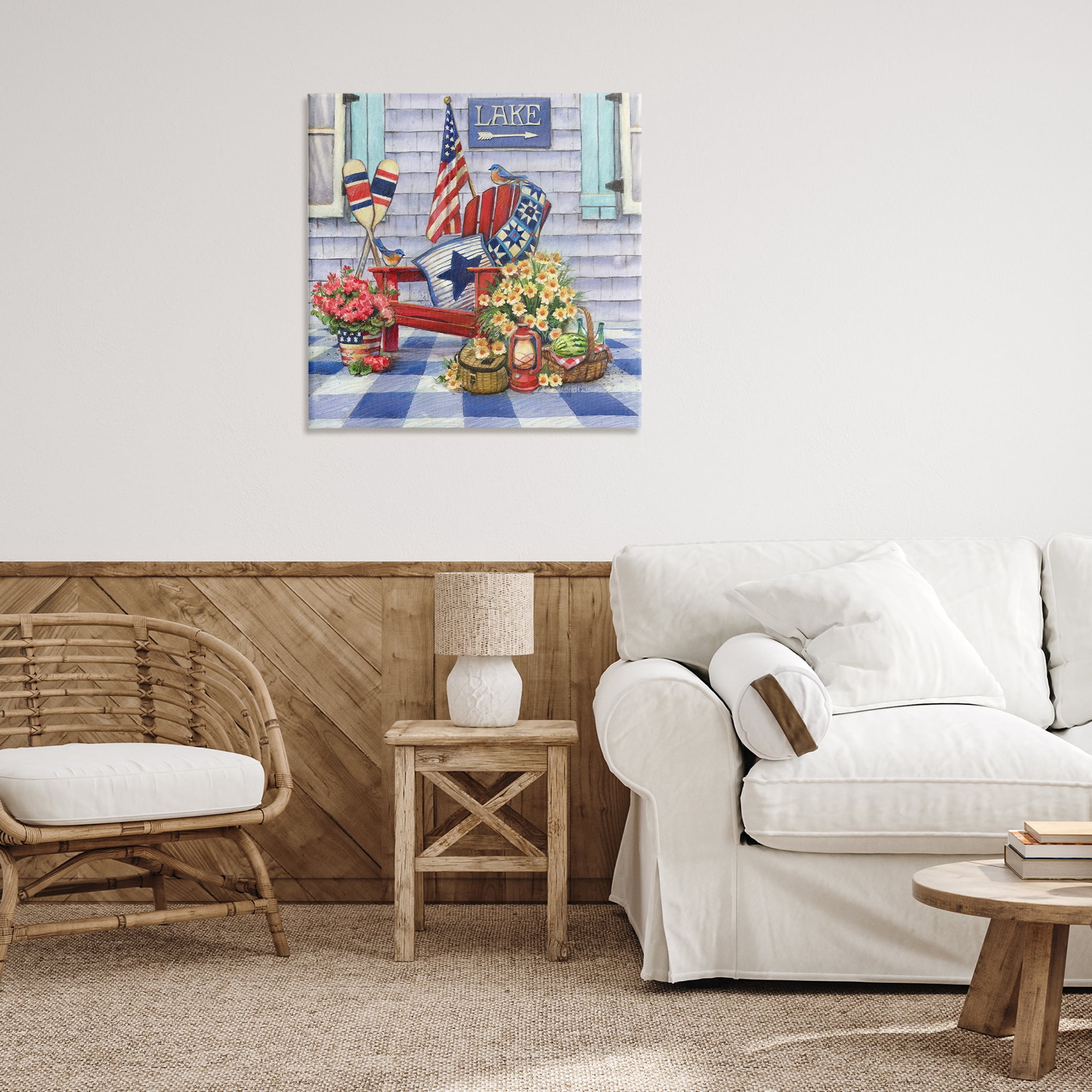 Stupell Industries Americana Porch View Patriotic Painting Wrapped Canvas Art Print Wall Art, 30 x 30