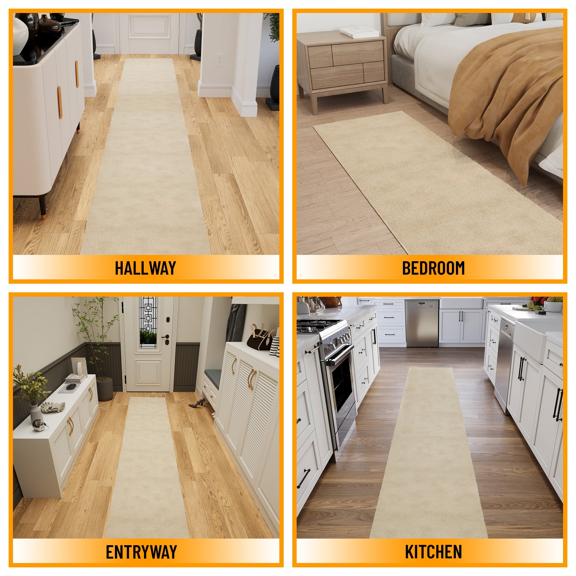 Ottomanson Aisle Runner Rug 1'11.6" x 17' – Non-Slip Plush Extra Long Indoor Runner, Beige
