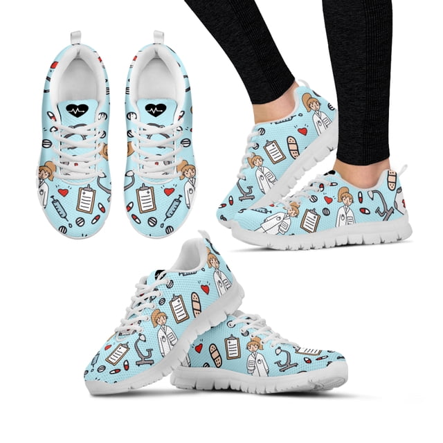 Zapatillas planas con cordones para mujer, transpirables, color rosa, azul y blanco, con estampado de enfermera y doctor, para primavera y otoño.