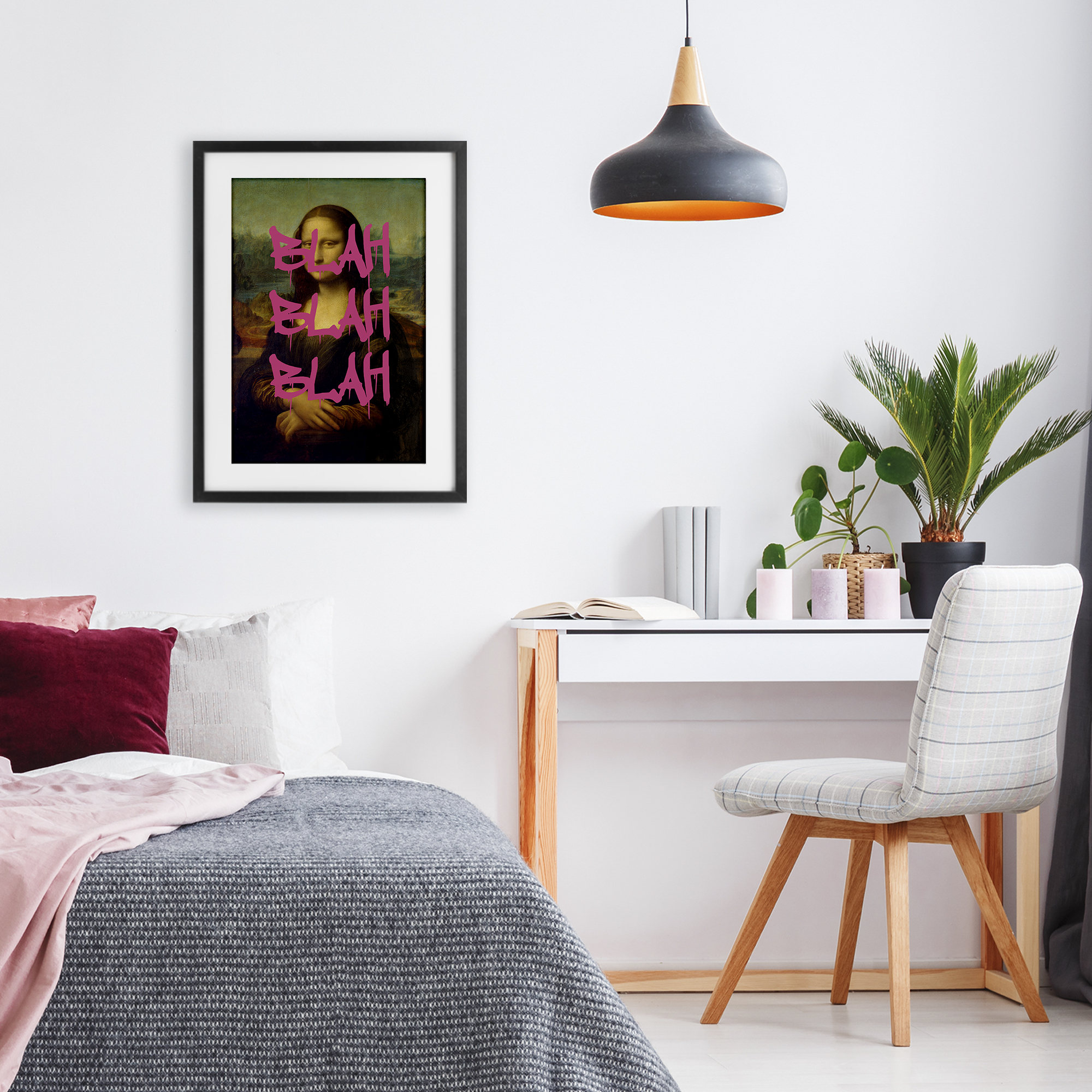 Graffiti Over Mona Lisa Black Framed Print Under Glass, design by Masters Redux